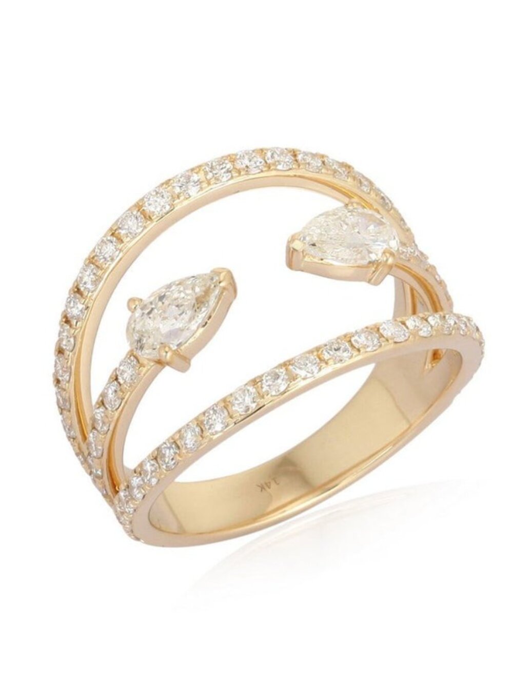 Double Pear 14K (or 18k upon request) Yellow Gold Open Band Ring